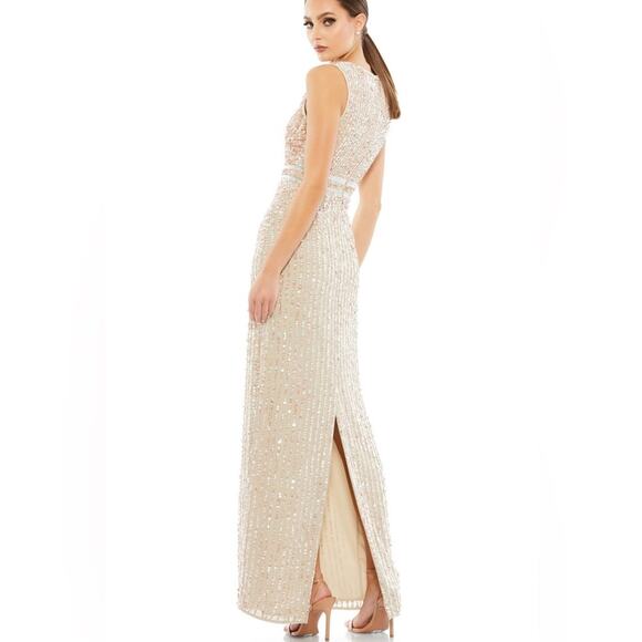 Mac Duggal Bateau sequin sheath dress in nude Size 10 - Picture 1 of 13